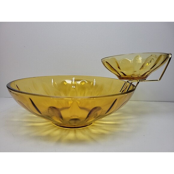 MCM Hazelware Brockway Gold Glass LYRIC Pattern Chip 'N Dip 3 Piece Set with Box - Picture 4 of 6
